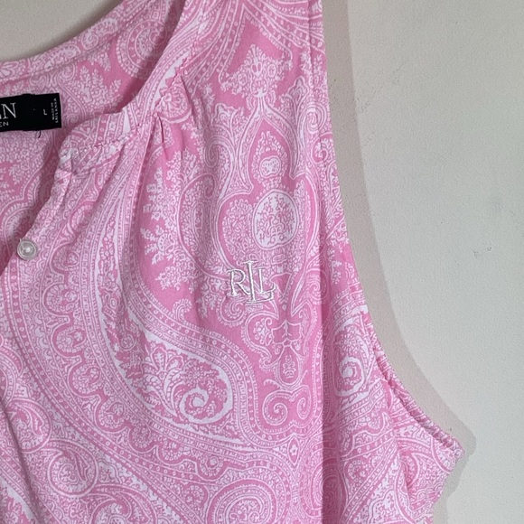 Lauren Ralph Lauren Black Label L Pink Paisley Nightgown Sleep Shirt Cotton - Picture 4 of 11